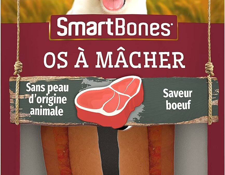 Comparatif de 5 produits pour chiens: SmartBones, PEDIGREE, DIBO, Aimé et Riga